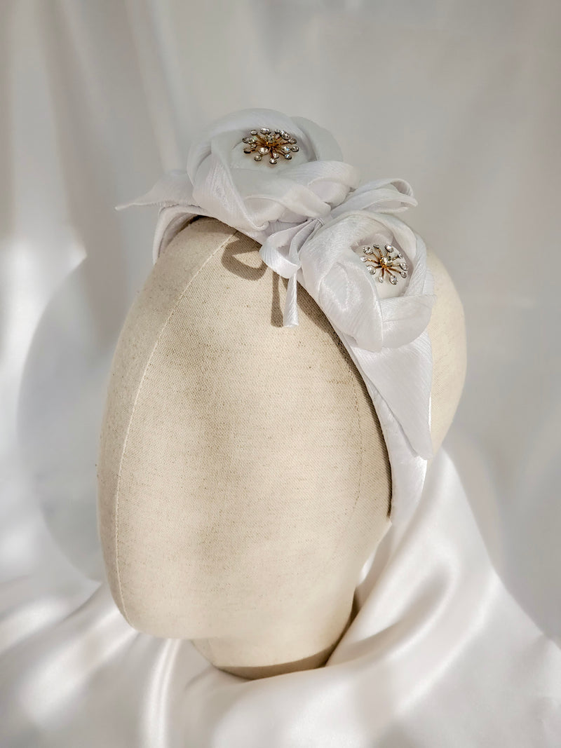 White Twin Rose Headband